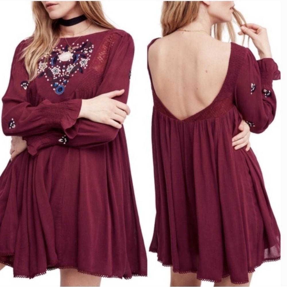 Free People Deep Red Crochet Detail Top